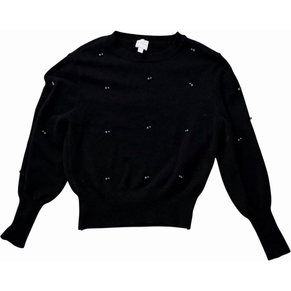 Isaac Rachel Black Pearl Embellished Puff Sleeve Sweater Size Small NWOT